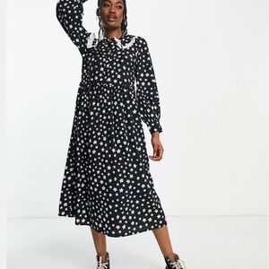 New Look Midi Dress, Polka Dot Ruffle Collar Size  US 6 NWT